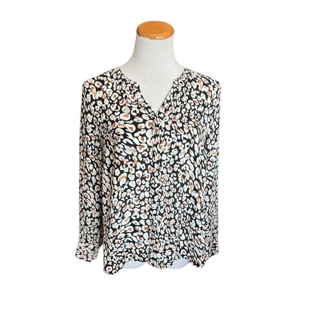 Womens Apt 9 Flowy Animal Print Cheetah Button Down Top - Sz L Petite LP